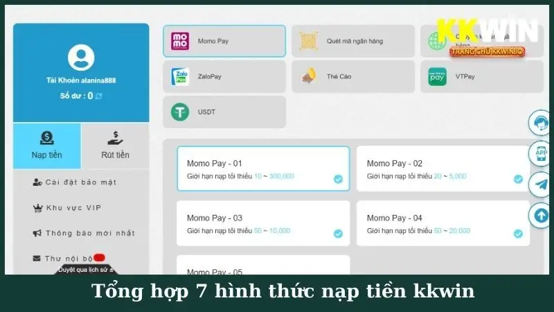 Tổng hợp 7 hình thức nạp tiền kkwin